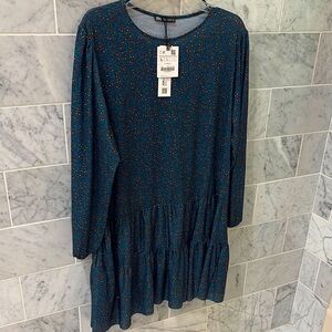 Zara Teal and Rust Patterned Dress - light and beautiful colors! NWT all year